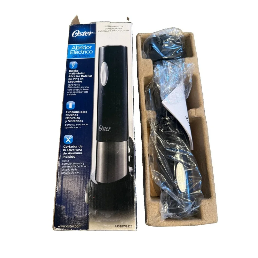 Oster Electric Wine Bottle Opener Foil Cutter Charging Base Nib Open Box Black